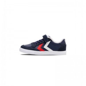 Basket Hummel Slimmer Stadil Leather Low Jr Enfant Bleu Marine | 376467-268