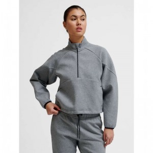 Chaussures De Gym Hummel Tech Fleece Boxy Half Zip Femme Grise | 793070-793