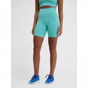 Short Hummel Alive Seamless High Waist Femme Bleu | 796917-868
