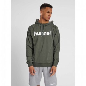 Sweat a Capuche Hummel Go Cotton Logo Homme Vert Olive | 501808-991