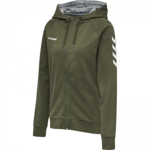 Sweat a Capuche Hummel Go Cotton Zip Femme Vert | 030154-748