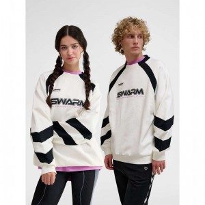 Sweats Hummel Oversized Crew Sportswear Swarm Femme Blanche | 481686-929
