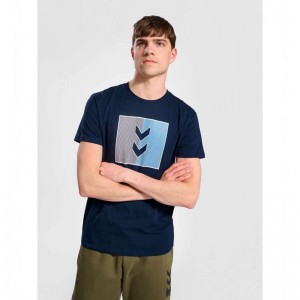 T Shirts Hummel Active Stripe Co S/S Homme Bleu Marine | 939550-575
