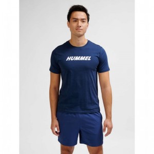 T Shirts Hummel Elemental Logo Cotton Homme Bleu Marine | 570910-207