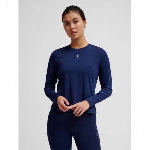 T Shirts Hummel Fast W L/S Femme Bleu Marine | 401085-778