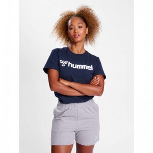 T Shirts Hummel Go 2.0 Logo S/S Femme Bleu Marine | 228877-887