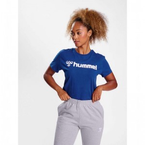 T Shirts Hummel Go 2.0 Logo S/S Femme Bleu | 121902-517