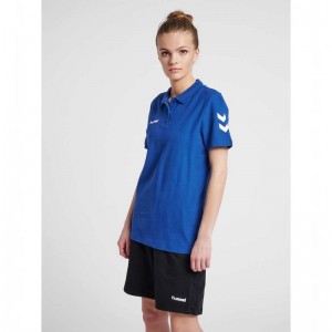 T Shirts Hummel Go Cotton Polo Femme Bleu | 954744-326