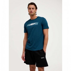 T Shirts Hummel Graphic Bold Logo Homme Bleu Marine | 346020-841