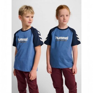 T Shirts Hummel Jr Logo S/S Enfant Bleu | 389133-191
