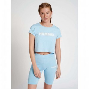 T Shirts Hummel Legacy Cropped Femme Bleu | 318302-272