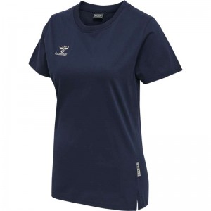 T Shirts Hummel Move Grid Cotton S/S Wom Femme Bleu Marine | 119313-464