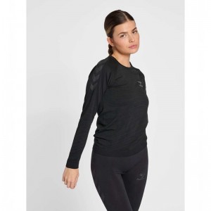 T Shirts Hummel Ongrid Seamless L/S Wo Femme Noir | 017875-608