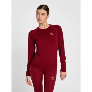 T Shirts Hummel Ongrid Seamless L/S Wo Femme Rouge | 333431-188