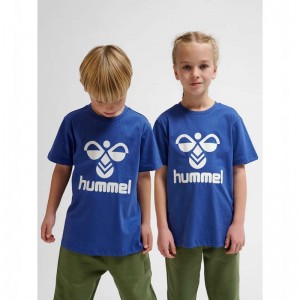 T Shirts Hummel Tres S/S Enfant Bleu | 770067-249