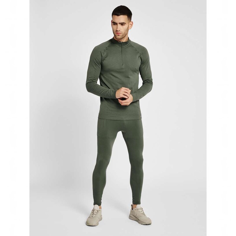 Couche De Base Hummel Stroke Seamless Half Zip Homme Vert | 190769-411