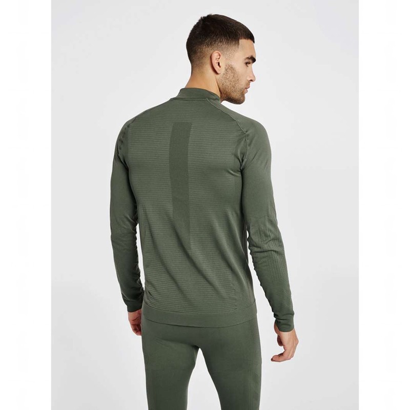 Couche De Base Hummel Stroke Seamless Half Zip Homme Vert | 190769-411