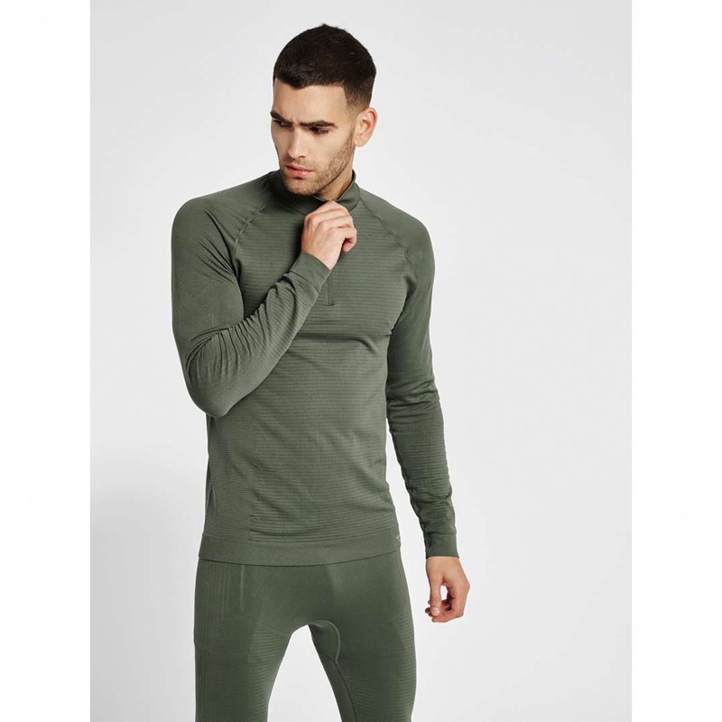 Couche De Base Hummel Stroke Seamless Half Zip Homme Vert | 190769-411