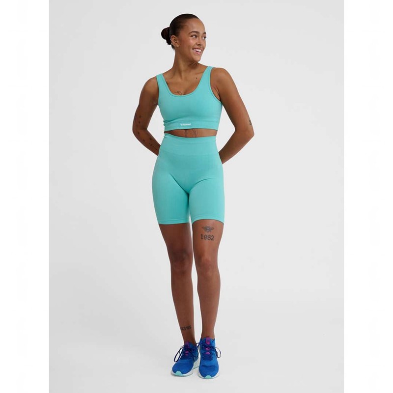 Short Hummel Alive Seamless High Waist Femme Bleu | 796917-868