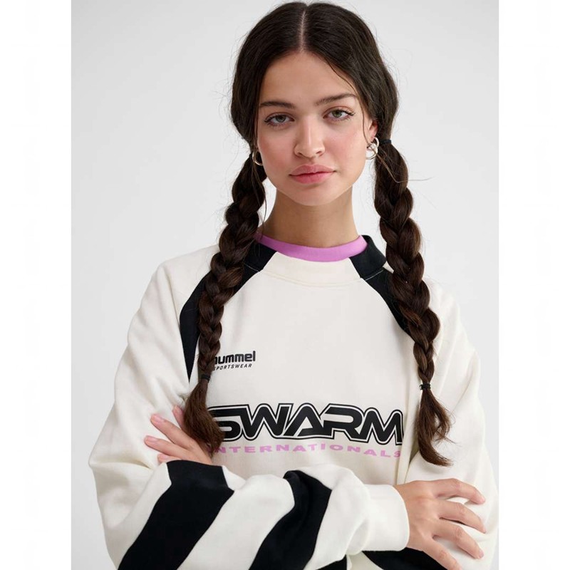 Sweats Hummel Oversized Crew Sportswear Swarm Femme Blanche | 481686-929