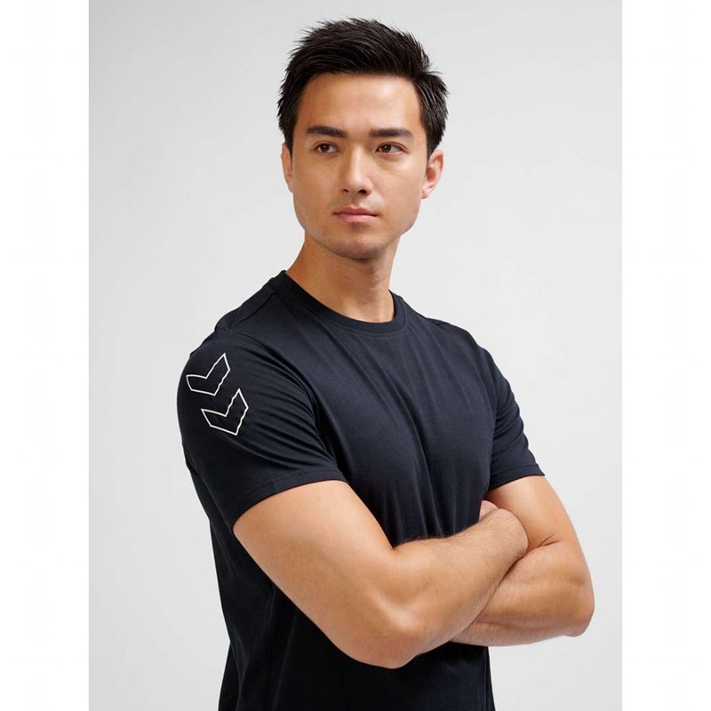 T Shirts Hummel Elemental Chevron Cotton Homme Noir | 152104-089