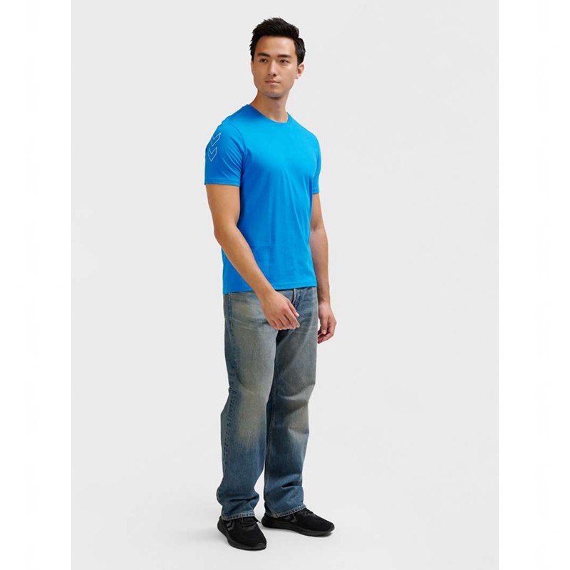 T Shirts Hummel Elemental Chevron Cotton Homme Bleu | 843316-365