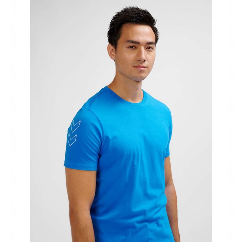 T Shirts Hummel Elemental Chevron Cotton Homme Bleu | 843316-365