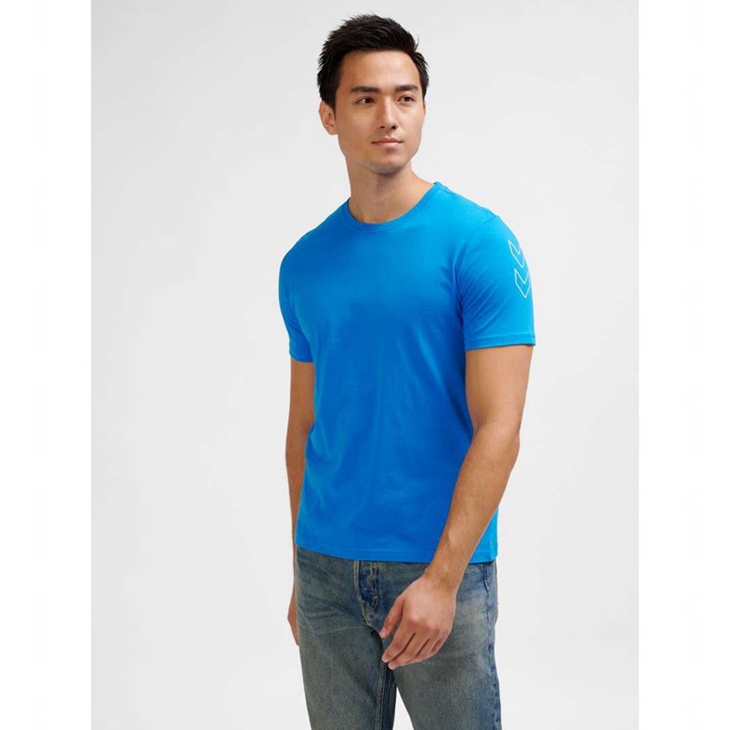 T Shirts Hummel Elemental Chevron Cotton Homme Bleu | 843316-365