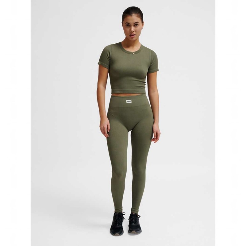 T Shirts Hummel Pulse Seamless Rib W S/S Femme Vert Olive | 570905-440