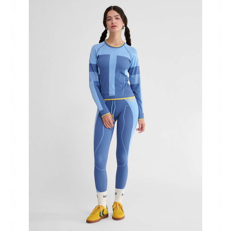 T Shirts Hummel Seamless Tee Ls Femme Bleu | 912385-998