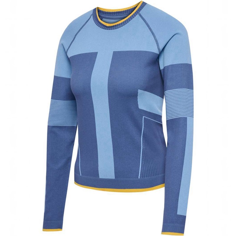 T Shirts Hummel Seamless Tee Ls Femme Bleu | 912385-998