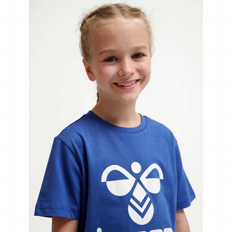 T Shirts Hummel Tres S/S Enfant Bleu | 770067-249