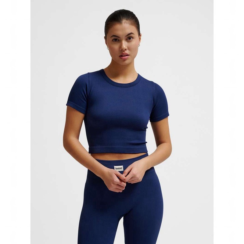 Vestes Hummel Pulse Seamless Rib W S/S Femme Bleu Marine | 571006-454